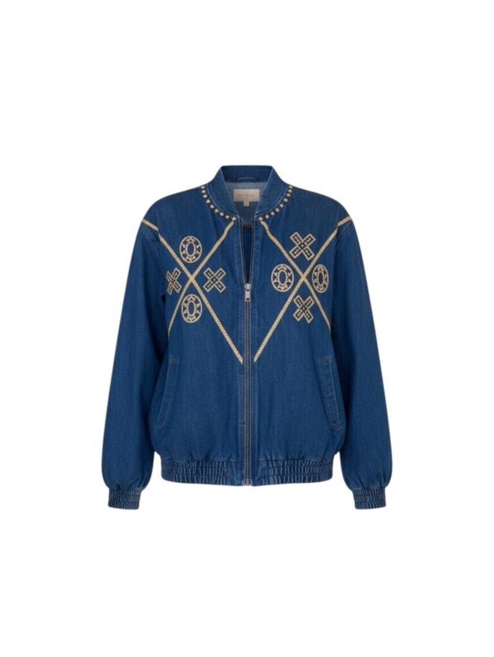 Vintage Denim Gold Embellished Bomber Jacket